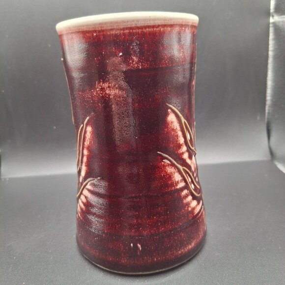 Handcrafted Ceramic Mug With Embossed Leaf Design NC History Museum Signed - Picture 2 of 6